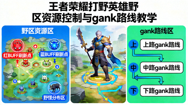 王者荣耀打野英雄野区资源控制与gank路线教学画面